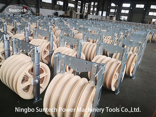 1040mm MC roda nilon konduktor Stringing Pulley Block dengan rangka baja galvanis