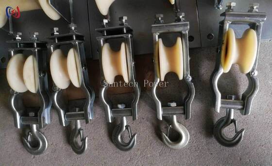 Blok Stringing tipe duduk dan menggantung dengan penggunaan ganda dengan beban nominal 5-20KN dan berat ringan 2,1-3,4KG untuk instalasi saluran udara