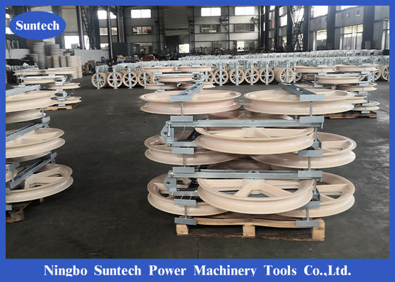 Overhead Power Line Triple Aluminium Wheel Conductor Stringing Blocks